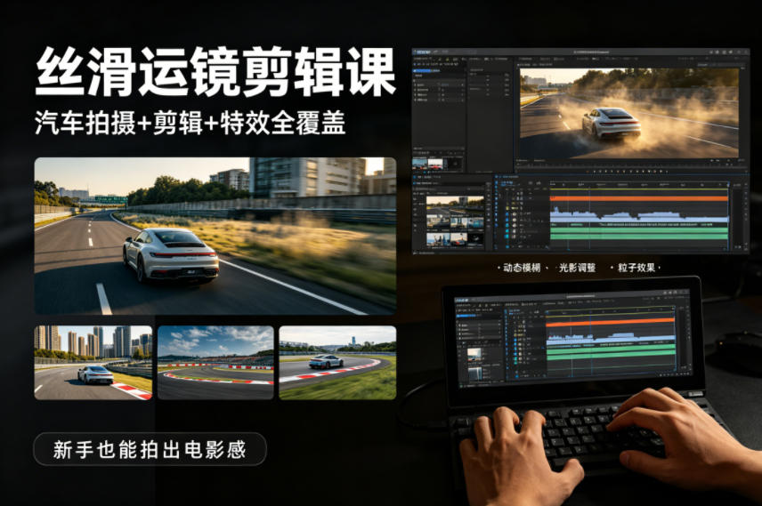 大叔丝滑运镜剪辑课，汽车拍摄+剪辑+特效全覆盖，新手也能拍出电影感-鑫源云网创