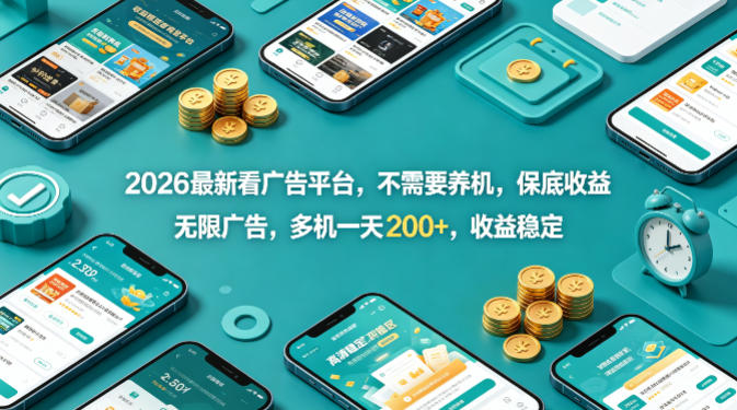 2026最新看广告平台，不需要养机，保底收益，无限广告，多机一天200+，收益稳定【揭秘】-鑫源云网创