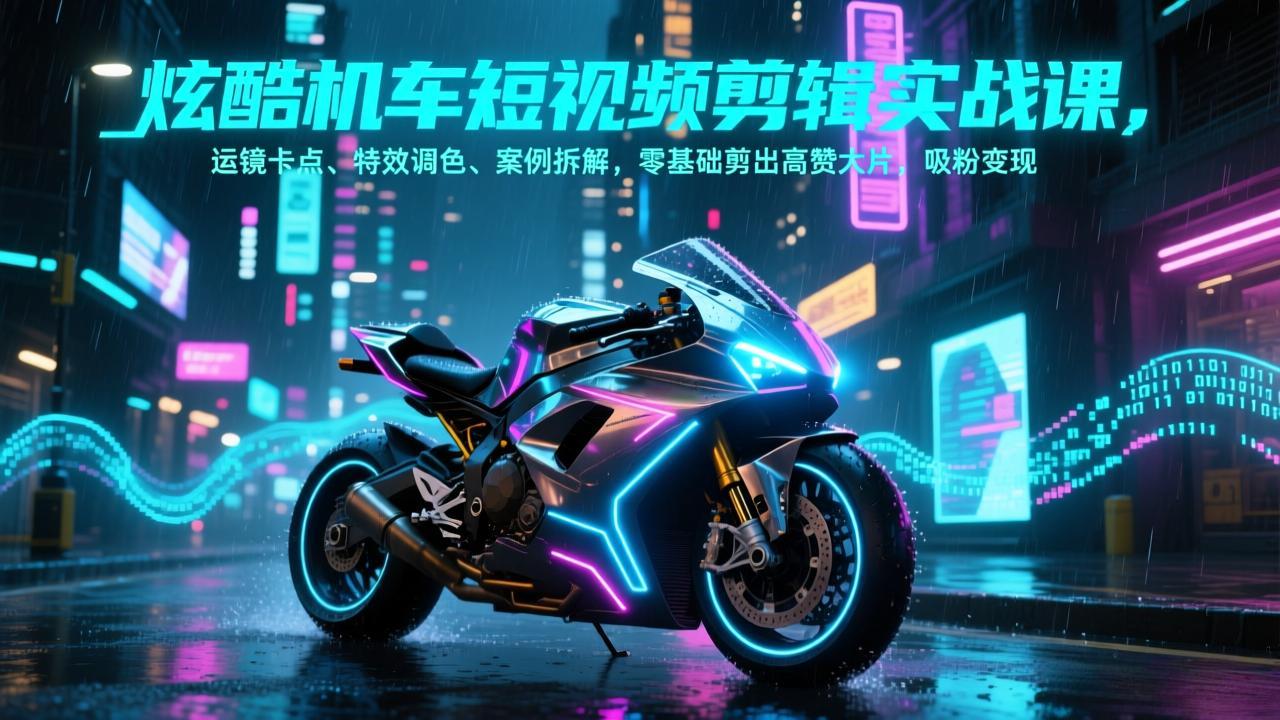 炫酷机车短视频剪辑实战课,运镜卡点、特效调色、案例拆解,零基础剪出高赞大片,吸粉变现-鑫源云网创