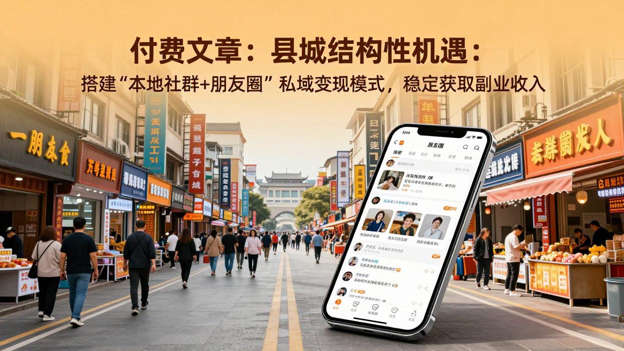 付费文章:县城结构性机遇:搭建“本地社群+朋友圈”私域变现模式,稳定获取副业收入-鑫源云网创
