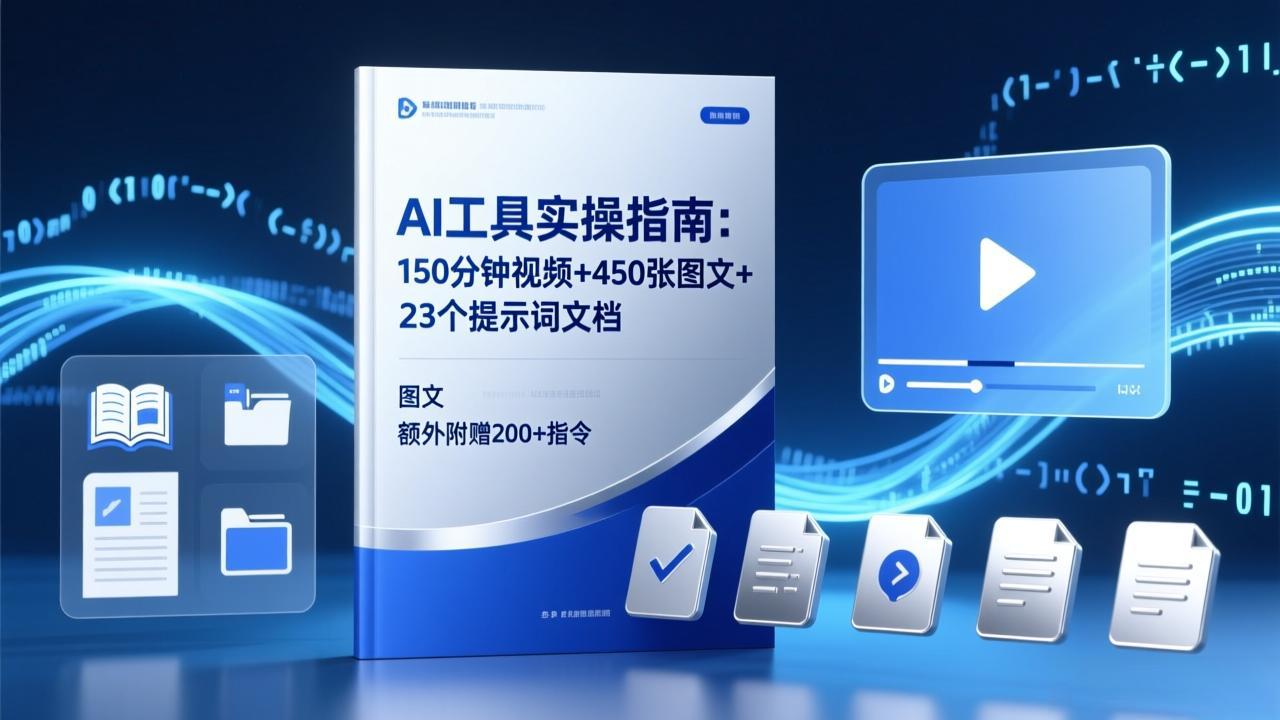 AI工具实操指南：150分钟视频+450张图文+23个提示词文档，额外附赠200+指令-鑫源云网创