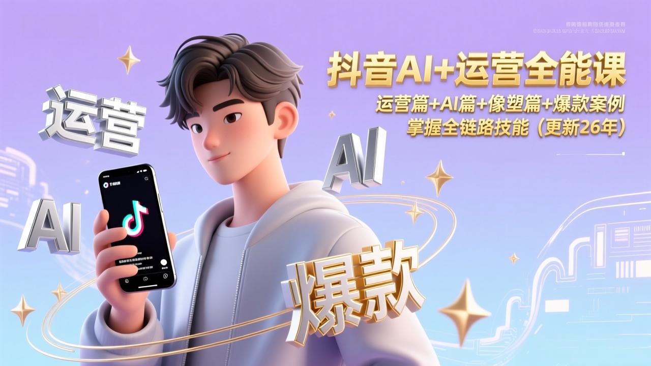 抖音AI+运营全能课，运营篇+AI篇+像塑篇+爆款案例，掌握全链路技能(更新26年-鑫源云网创