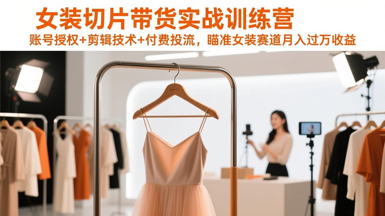女装切片带货实战训练营，账号授权+剪辑技术+付费投流，瞄准女装赛道月入过万收益-鑫源云网创