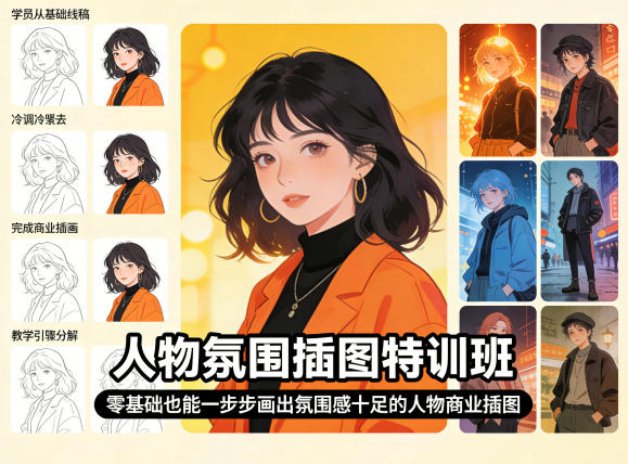 人物氛围插图特训班，零基础也能一步步画出氛围感十足的人物商业插图-鑫源云网创