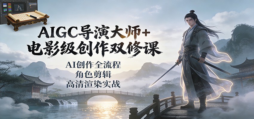 AIGC导演大师+电影级创作双修课：AI创作全流程、角色剪辑、高清渲染实战-鑫源云网创