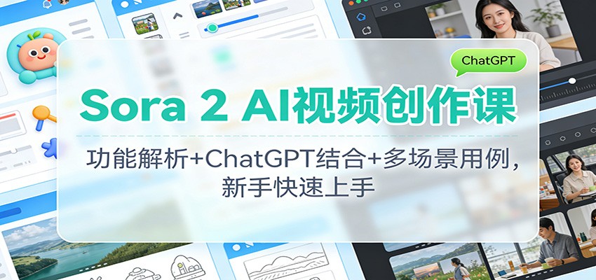 Sora 2 AI视频创作课：功能解析+ChatGPT结合+多场景用例，新手快速上手-鑫源云网创