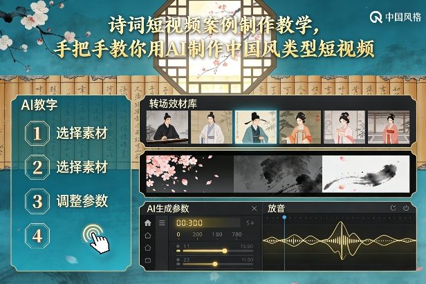 古诗词短视频案例制作教学，手把手教你用AI制作中国风类型短视频-鑫源云网创
