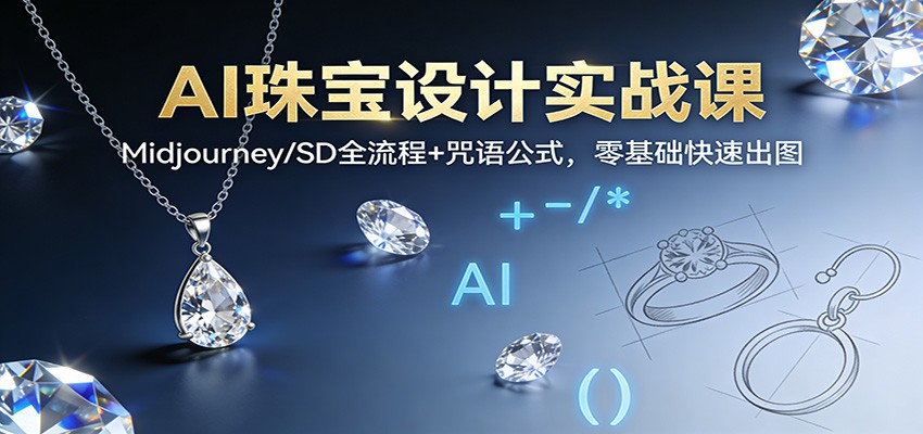 AI珠宝设计实战课：Midjourney/SD全流程+咒语公式，零基础快速出图-鑫源云网创