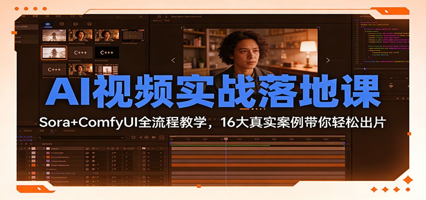 AI视频实战落地课：Sora+ComfyUI全流程教学，16大真实案例带你轻松出片-鑫源云网创