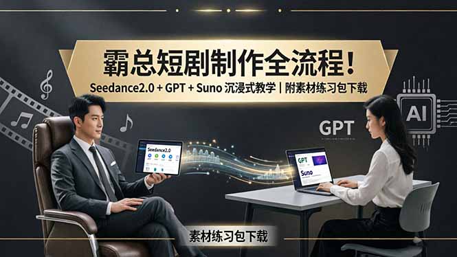霸总短剧制作全流程！Seedance2.0 + GPT + Suno 沉浸式教学｜附素材练习包下载-鑫源云网创