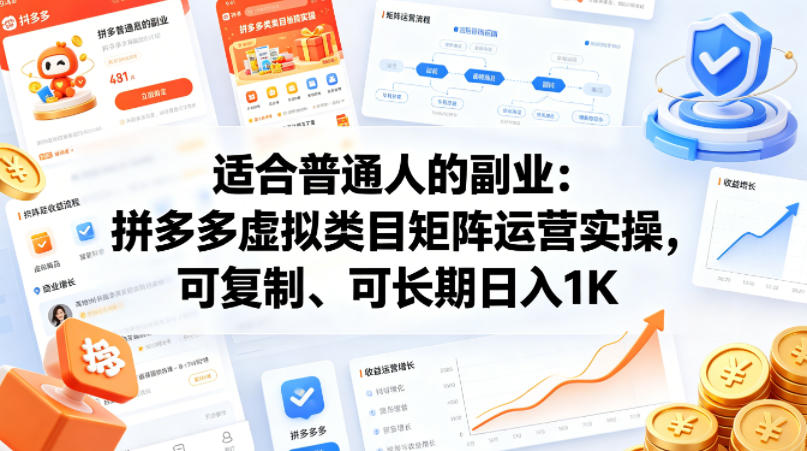 适合普通人的副业：拼多多虚拟类目矩阵运营实操，可复制、可长期日入1K【揭秘】-鑫源云网创