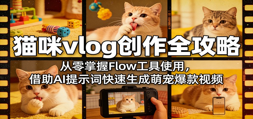 猫咪vlog创作全攻略：从零掌握Flow工具使用，借助AI提示词快速生成萌宠爆款视频-鑫源云网创