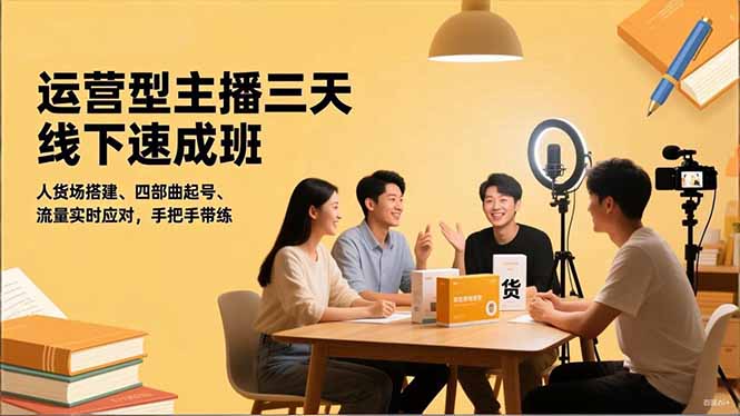 运营型主播三天线下班，人货场搭建,四部曲起号,流量实时应对，手把手带练-鑫源云网创