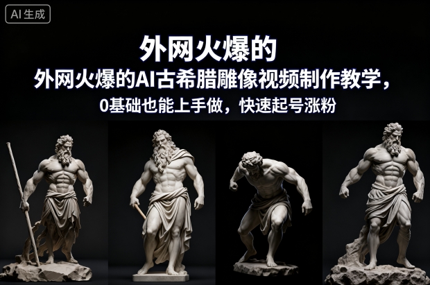 外网火爆的AI古希腊雕像视频制作教学，0基础也能上手做，快速起号涨粉-鑫源云网创