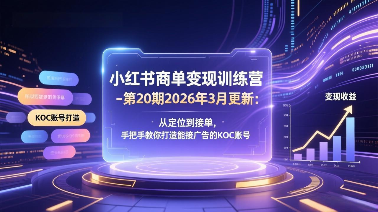 小红书商单变现训练营-第20期26年3月更新：从定位到接单，手把手教你打造能接广告的KOC账号-鑫源云网创