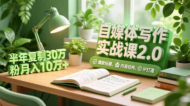 自媒体写作实战课2.0，爆款标题、内容结构、IP打造，半年复制30万粉月入10万+-鑫源云网创