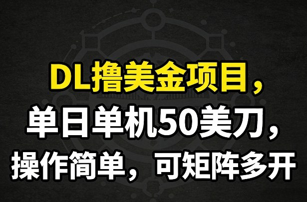 DL撸美金项目，单日单机50美刀，操作简单，可矩阵多开-鑫源云网创