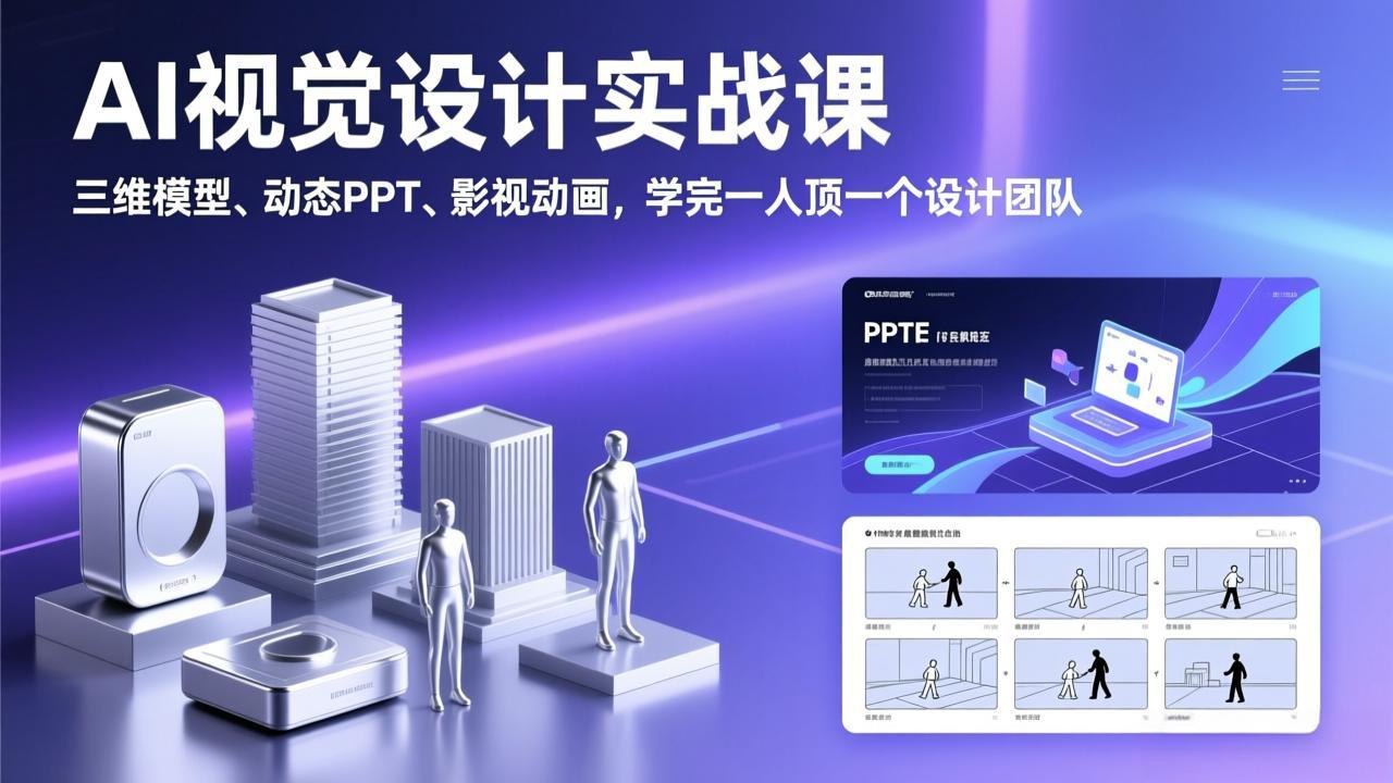 AI视觉设计实战课，三维模型、动态PPT、影视动画，学完一人顶一个设计团队-鑫源云网创