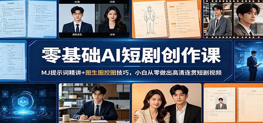 零基础AI短剧创作课：MJ提示词精讲+图生图控图技巧，小白从零做出高清连贯短剧视频-鑫源云网创