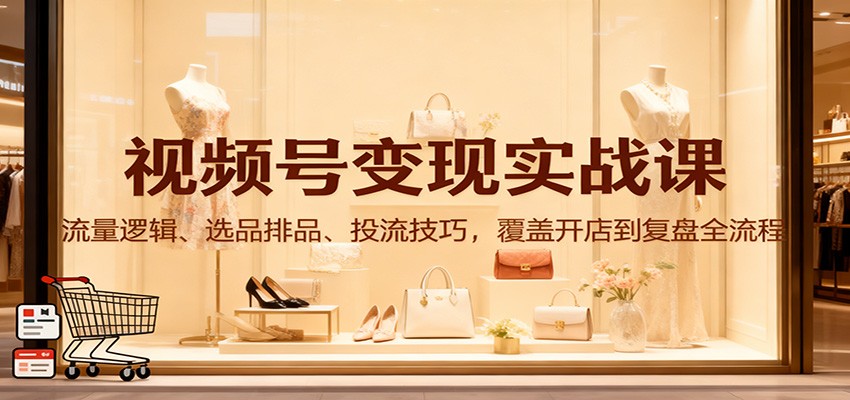 视频号变现实战课：流量逻辑、选品排品、投流技巧，覆盖开店到复盘全流程-鑫源云网创