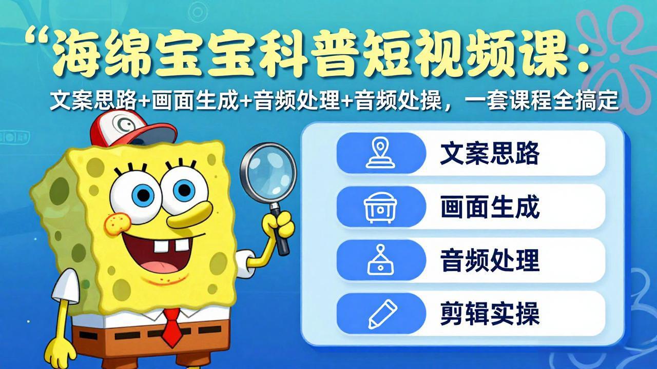 海绵宝宝科普短视频课:文案思路+画面生成+音频处理+剪辑实操,一套课程全搞定-鑫源云网创