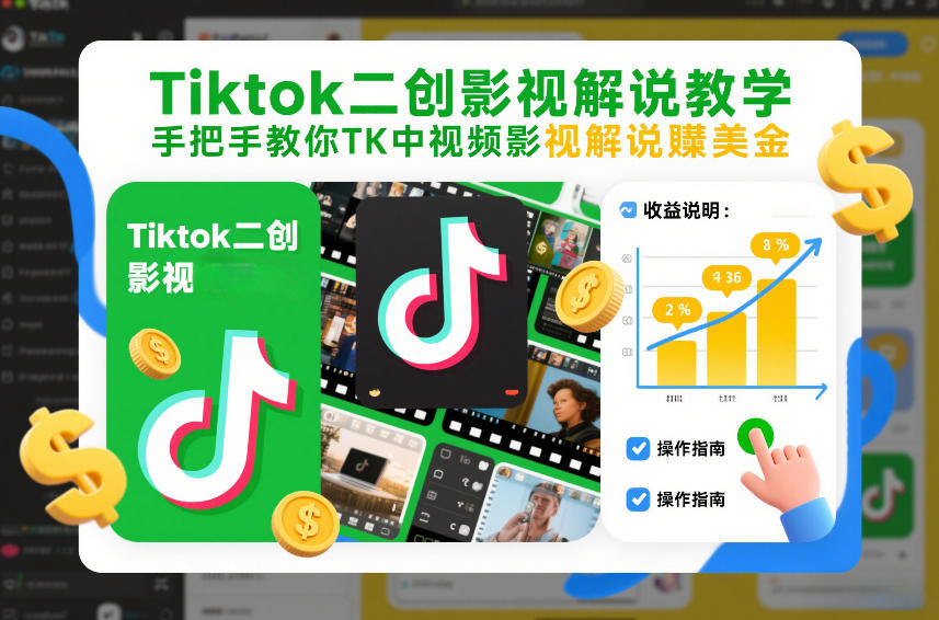 Tiktok二创影视解说教学，手把手教你TK中视频影视解说賺美金(更新26年1月)-鑫源云网创