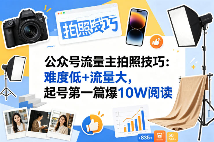 公众号流量主之拍照技巧赛道，难度低+流量大，起号第一篇就爆了10w阅读-鑫源云网创