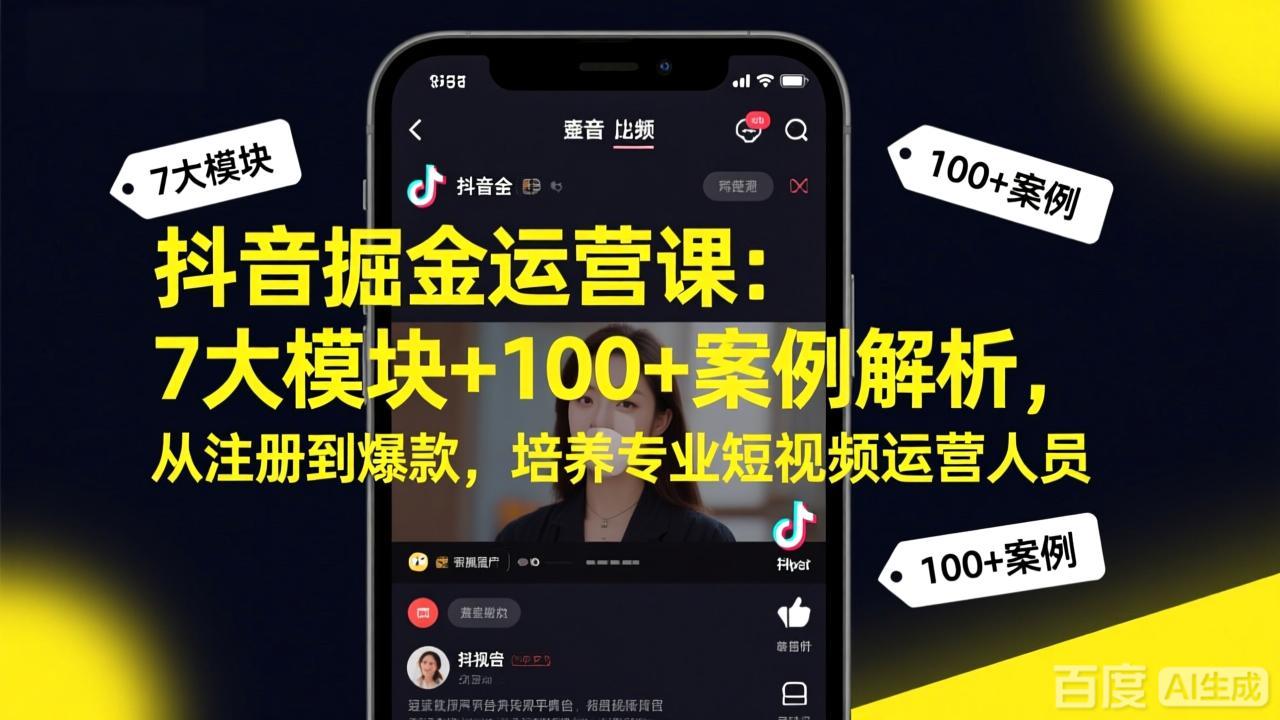 抖音掘金运营课：7大模块+100+案例解析，从注册到爆款，培养专业短视频运营人员-鑫源云网创