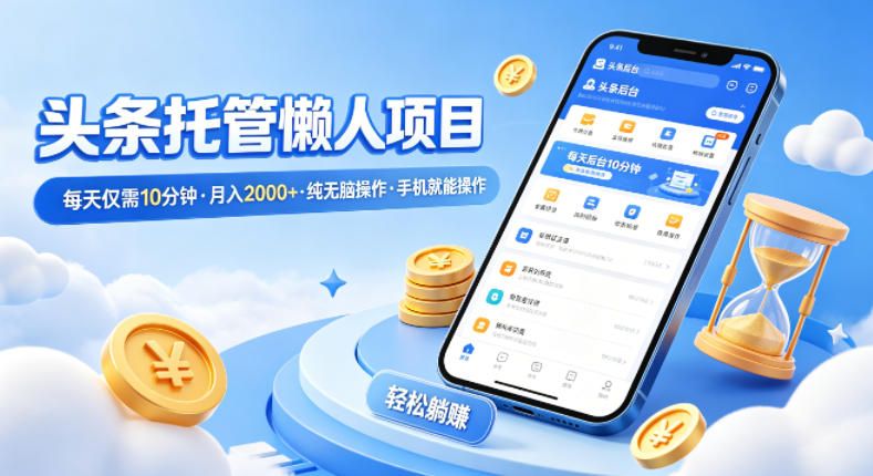 头条托管懒人项目,每天仅需10分钟,月入2000+,纯无脑操作,手机就能操作【揭秘】-鑫源云网创
