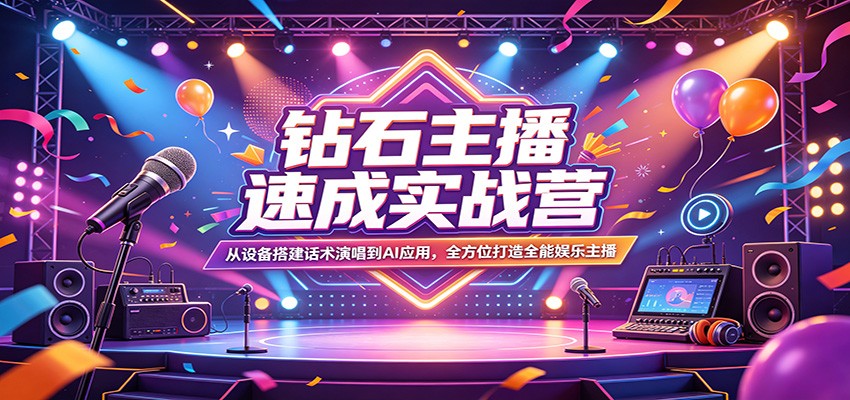 钻石主播速成实战营：从设备搭建话术演唱到AI应用，全方位打造全能娱乐主播-鑫源云网创