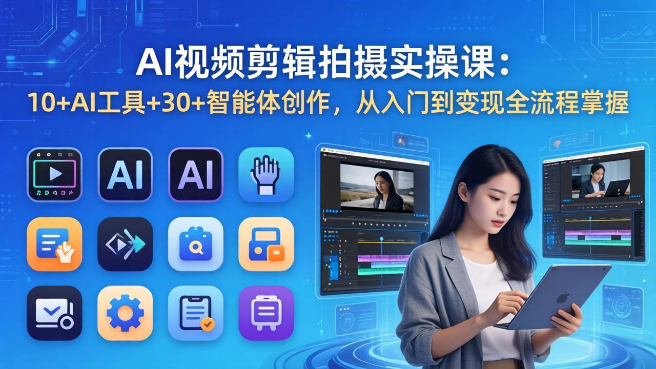 AI 视频剪辑拍摄实操课：10+AI工具+30+智能体创作，从入门到变现全流程掌握-鑫源云网创