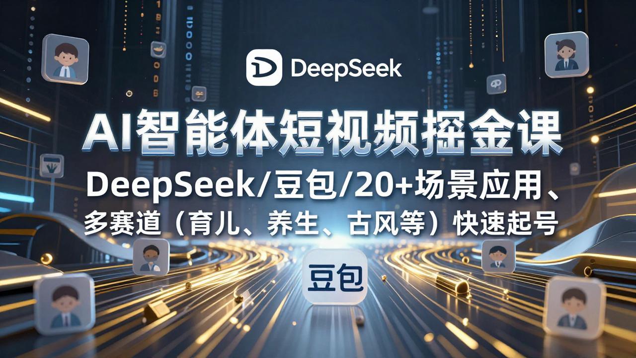 AI智能体短视频掘金课,DeepSeek/豆包/20+场景应用、多赛道(育儿、养生、古风等-鑫源云网创