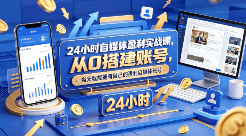 24小时自媒体盈利实战课，从0搭建账号，当天就能拥有自己的盈利自媒体账号-鑫源云网创