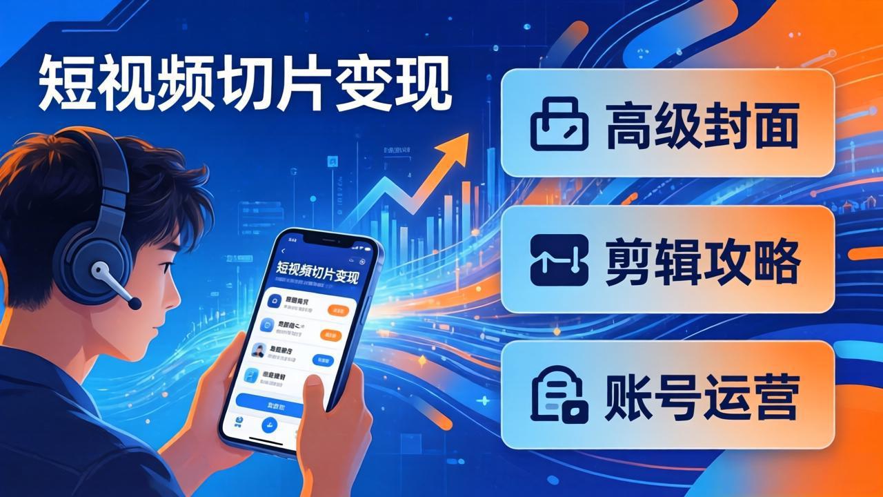 短视频切片变现速成班2.0：高级封面+剪辑攻略+账号运营，0基础小白快速入局副业-鑫源云网创