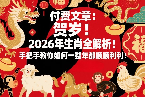 付费文章：贺岁！2026年生肖全解析！手把手教你如何一整年都顺顺利利！-鑫源云网创