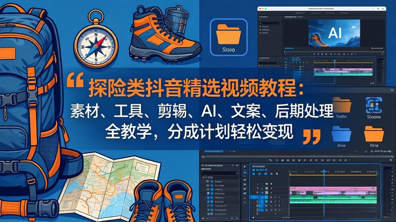 探险类抖音精选视频教程:素材、工具、剪辑、AI、文案、后期处理全教学,分成计划轻松变现-鑫源云网创