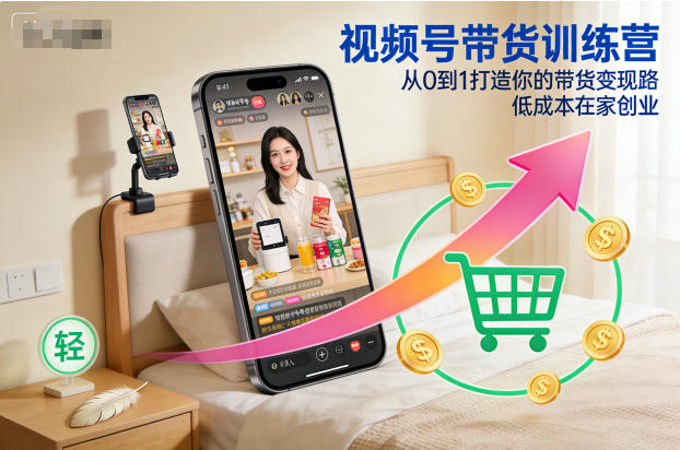 视频号带货训练营,从0到1打造你的带货变现路,低成本在家创业-鑫源云网创