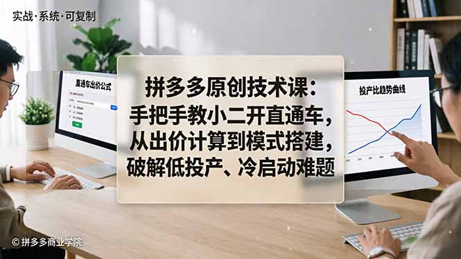 拼多多原创技术课：手把手教小二开直通车，从出价计算到模式搭建，破解低投产、冷启动难题-鑫源云网创