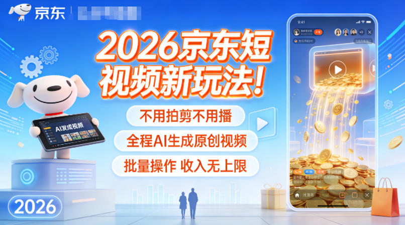 2026京东短视频新玩法！不用拍剪不用播，全程AI生成原创视频，批量操作收入无上限-鑫源云网创