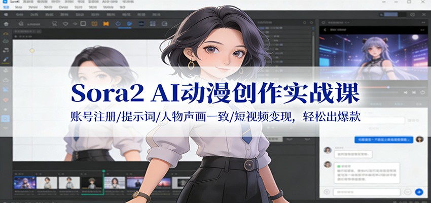 Sora2 AI动漫创作实战课：账号注册/提示词/人物声画一致/短视频变现，轻松出爆款-鑫源云网创