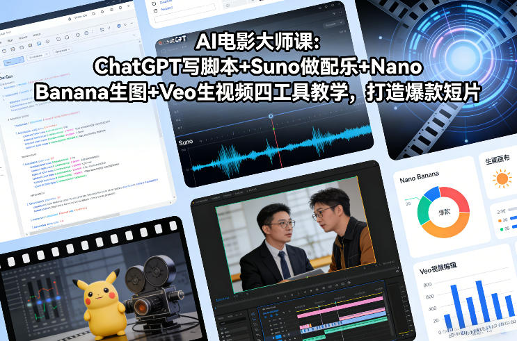 AI电影大师课:ChatGPT写脚本+Suno做配乐+Nano Banana生图+Veo生视频,打造爆款短片-鑫源云网创