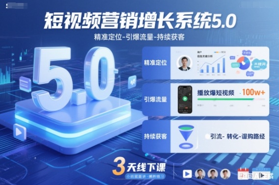 短视频营销增长系统5.0，精准定位-引爆流量-持续获客，3天线下课(音频+图片)-鑫源云网创