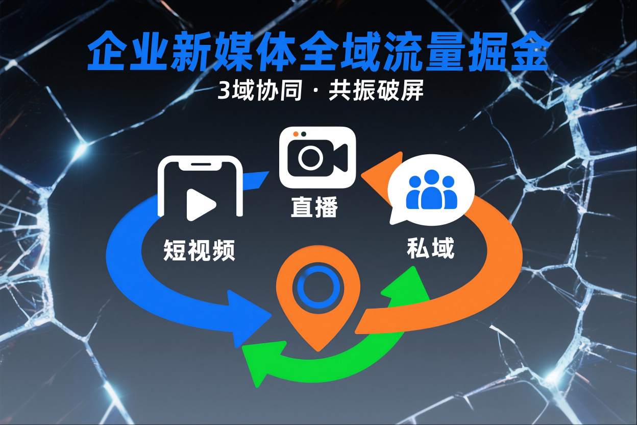 短视频全域商业模式，企业新媒体全域流量掘金，3域协同，共振破屏，短视频-直播-私域-地域-鑫源云网创