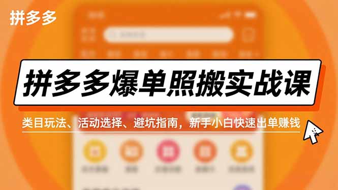 拼多多爆单照搬实战课，类目玩法、活动选择、避坑指南，新手小白快速出单赚钱-鑫源云网创