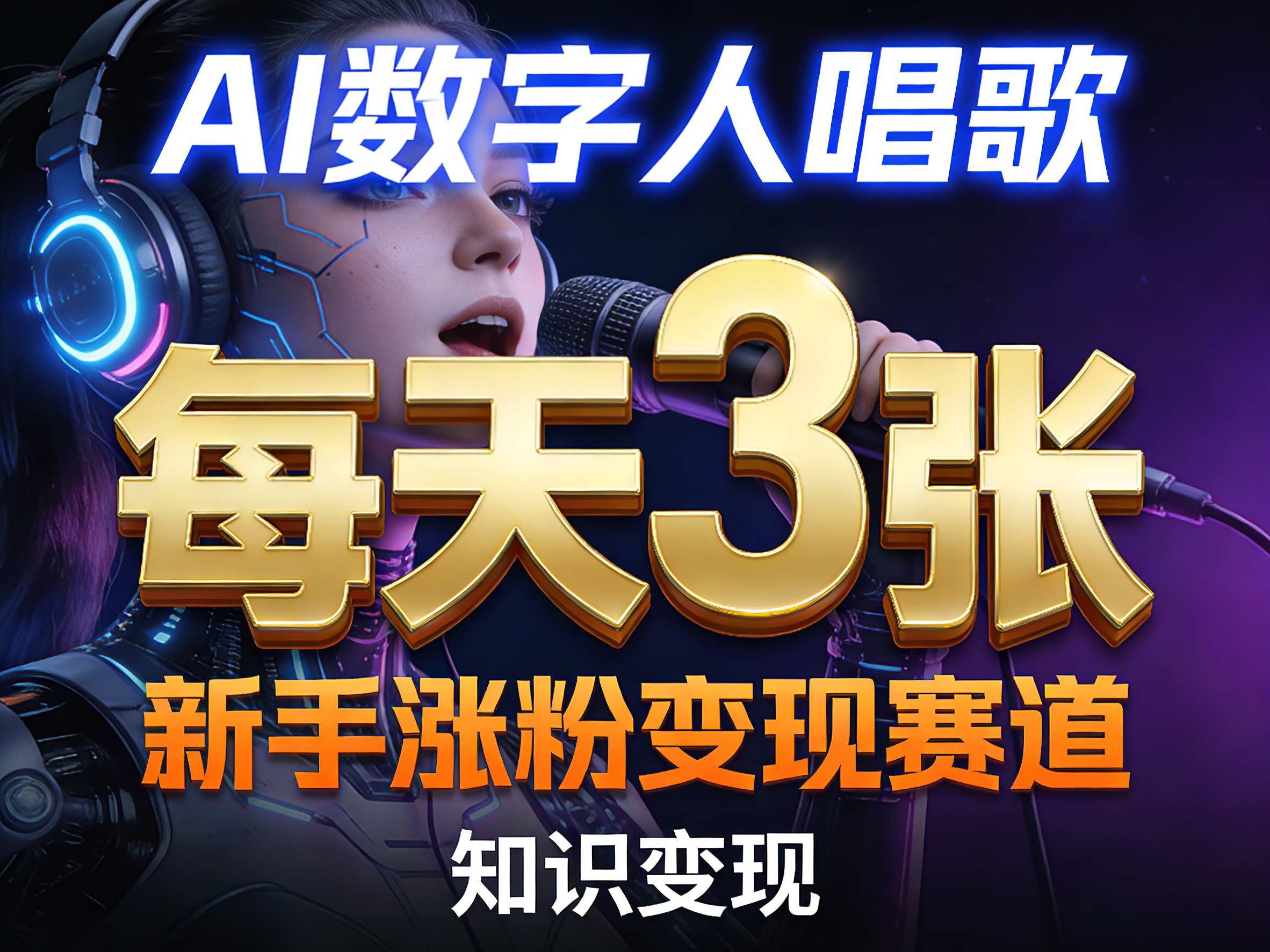 AI数字人唱歌，新手涨粉变现赛道，每天3张和知识付费，副业必备-鑫源云网创