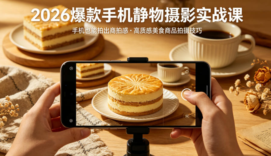 2026爆款手机静物摄影实战课,手机也能拍出商拍感,学会拍出高质感美食商品-鑫源云网创