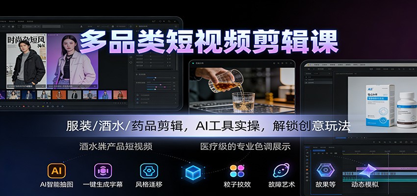 多品类短视频剪辑课：服装/酒水/药品剪辑，AI工具实操，解锁创意玩法-鑫源云网创