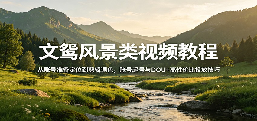 文鸳风景类视频教程：从账号准备定位到剪辑调色，账号起号与DOU+高性价比投放技巧-鑫源云网创