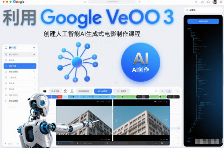 利l用Google Veo 3创建人工智能AI生成式电影制作课程，使用人工智能的力量创建令人惊叹的视频-鑫源云网创