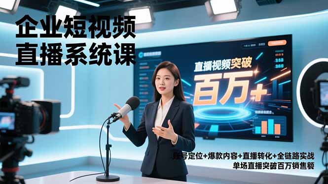 企业短视频直播系统课，账号定位+爆款内容+直播转化+全链路实战，单场直播突破百万销售额-鑫源云网创